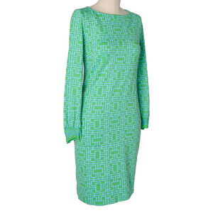 Elizabeth McKay Mod Shift Dress XS Green Geometric Preppy 60s Retro MCM Resort